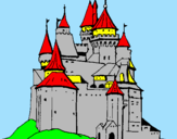 Disegno Castello medievale  pitturato su ROSSO