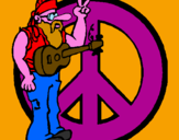 Disegno Musicista hippy  pitturato su andrea