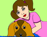 Disegno Bambina che abbraccia il suo cagnolino  pitturato su giovy