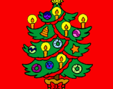 Disegno Albero di Natale con le candeline pitturato su gi