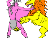 Disegno Gladiatore contro un leone pitturato su alessio