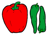 Disegno Peperoni pitturato su frutta e verdura