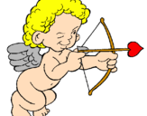 Disegno Cupido prende la mira  pitturato su toni