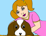 Disegno Bambina che abbraccia il suo cagnolino  pitturato su martina