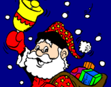 Disegno Babbo Natale con la sua campana  pitturato su luca