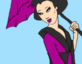 Disegno Geisha con parasole pitturato su francy