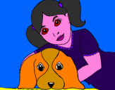 Disegno Bambina che abbraccia il suo cagnolino  pitturato su nisina