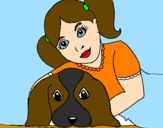 Disegno Bambina che abbraccia il suo cagnolino  pitturato su gaia