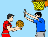 Disegno Giocatore in difesa  pitturato su basket