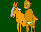 Disegno Bambino africano con una capra pitturato su sara