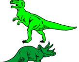 Disegno Triceratops e Tyrannosaurus Rex pitturato su filippo