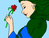Disegno Principessa con una rosa pitturato su sara 