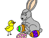 Disegno Pulcino, coniglietto e uova  pitturato su Ornella