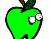 Disegno Mela III pitturato su mela verde