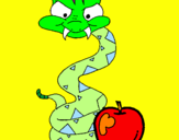 Disegno Serpente con la mela  pitturato su DAVIDIX