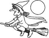Disegno Strega sulla scopa volante pitturato su strega