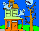Disegno Casa del terrore pitturato su casa hallowen