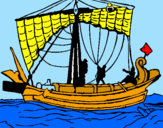 Disegno Barca romana  pitturato su margarita