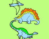 Disegno Tre specie di dinosauri  pitturato su redon  