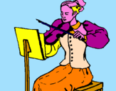 Disegno Dama violinista  pitturato su jone