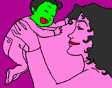 Disegno Madre e figlio pitturato su giulia