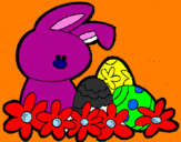 Disegno Coniglietto di Pasqua  pitturato su deborah