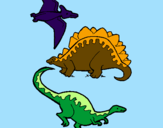 Disegno Tre specie di dinosauri  pitturato su margarita