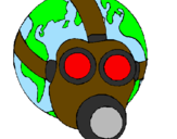 Disegno Terra con maschera anti-gas  pitturato su gaietta
