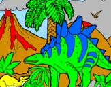 Disegno Famiglia di Tuojiangosaurus  pitturato su leo dinosauri e vulcani