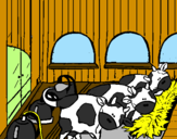 Disegno Mucche nella stalla  pitturato su nicole
