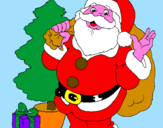 Disegno Babbo Natale con lalbero di Natale pitturato su tommaso 