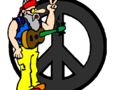 Disegno Musicista hippy  pitturato su marco
