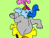 Disegno Elefante che balla  pitturato su azzurra