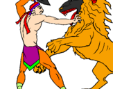 Disegno Gladiatore contro un leone pitturato su alex