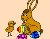 Disegno Pulcino, coniglietto e uova  pitturato su Sophia   