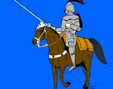 Disegno Cavallerizzo a cavallo  pitturato su marco