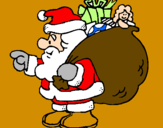Disegno Babbo Natale e il suo sacco di regali  pitturato su lele