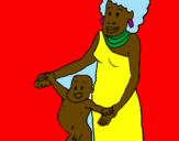 Disegno Madre e figlio della Guinea pitturato su  Thomas