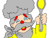 Disegno Chef con i baffi  pitturato su hin ghin