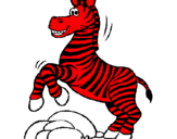 Disegno Zebra che salta sulle pietre  pitturato su zebra rossa