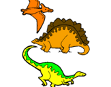 Disegno Tre specie di dinosauri  pitturato su Raffaele