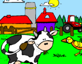 Disegno Mucca nella fattoria  pitturato su riccardo
