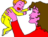 Disegno Madre e figlio pitturato su sara