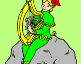 Disegno Folletto che suona l'arpa  pitturato su CAROLINA FRANZè