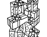 Disegno Una montagna di regali  pitturato su cippi -pacco regalo