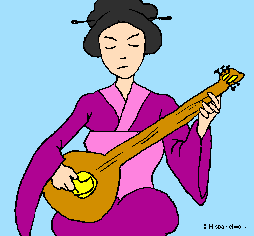 Geisha che suona il liuto 