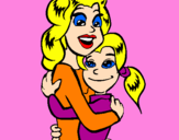Disegno Madre e figlia abbracciate pitturato su kety