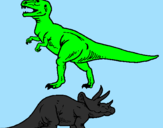 Disegno Triceratops e Tyrannosaurus Rex pitturato su niccolò
