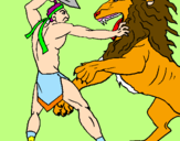 Disegno Gladiatore contro un leone pitturato su Tyui