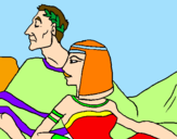 Disegno Cesare e Cleopatra  pitturato su elena 